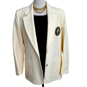 Vintage Cream Two Button Academia Wool Collegiate Crest Blazer Size Medium/Large